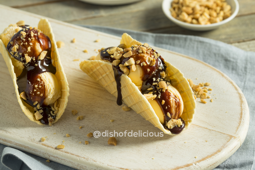 Sweet Homemade Chocolate Ice Cream Taco with Peanuts